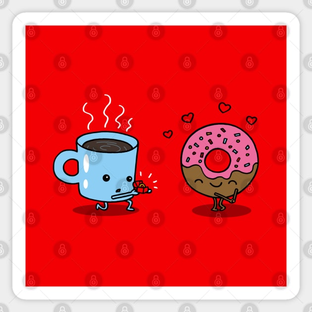 Funny Kawaii Coffee and Donut Lovers Relationship Cartoon Sticker by BoggsNicolas